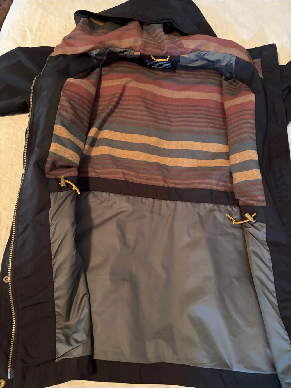 L.L.Bean Women's Black Jacket with Striped Brown and Rust Flannel Lining - Picture 6 of 8